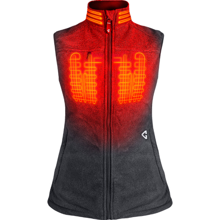 GERBING HEATED CLOTHING Women's 7V Thermite Fleece Heated Vest 2.0 Gray - Front View with X-Ray of Heating Elements