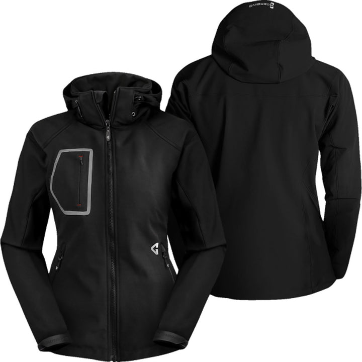 GERBING HEATED CLOTHING Women's 7V Torrid Softshell Heated Jacket 2.0 Black - Front and Rear Views