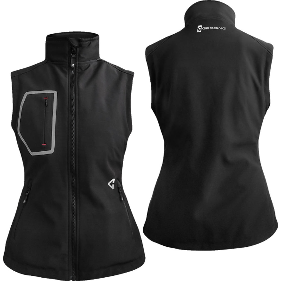 GERBING HEATED CLOTHING Women's 7V Torrid Softshell Heated Vest 2.0 Black - Front and Rear Views