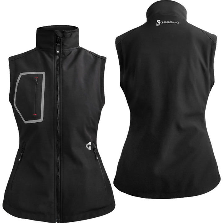 GERBING HEATED CLOTHING Women's 7V Torrid Softshell Heated Vest 2.0 Black - Front and Rear Views