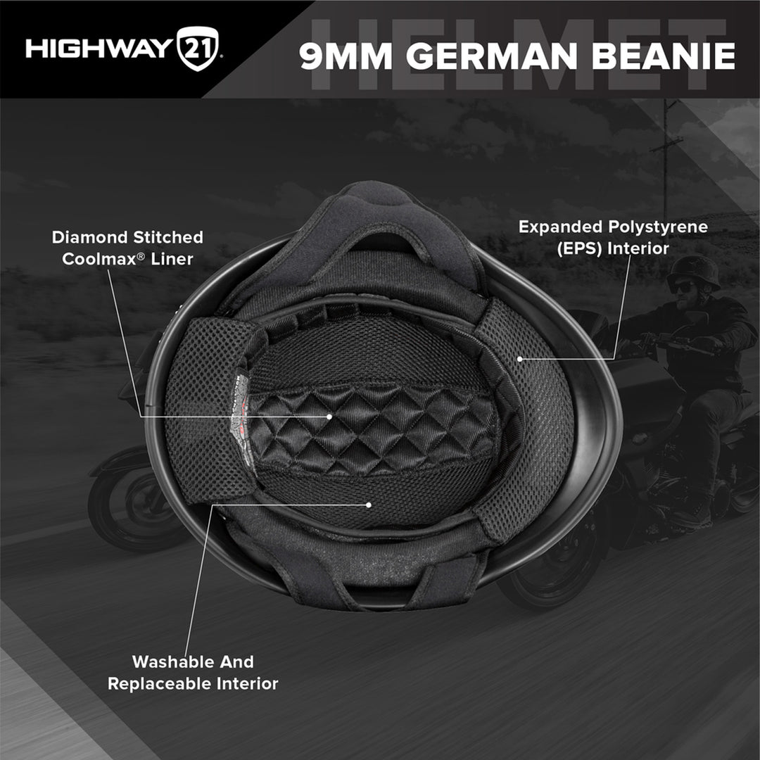 Highway 21 9MM German Beanie Helmet - Graphic Detailing Interior Materials