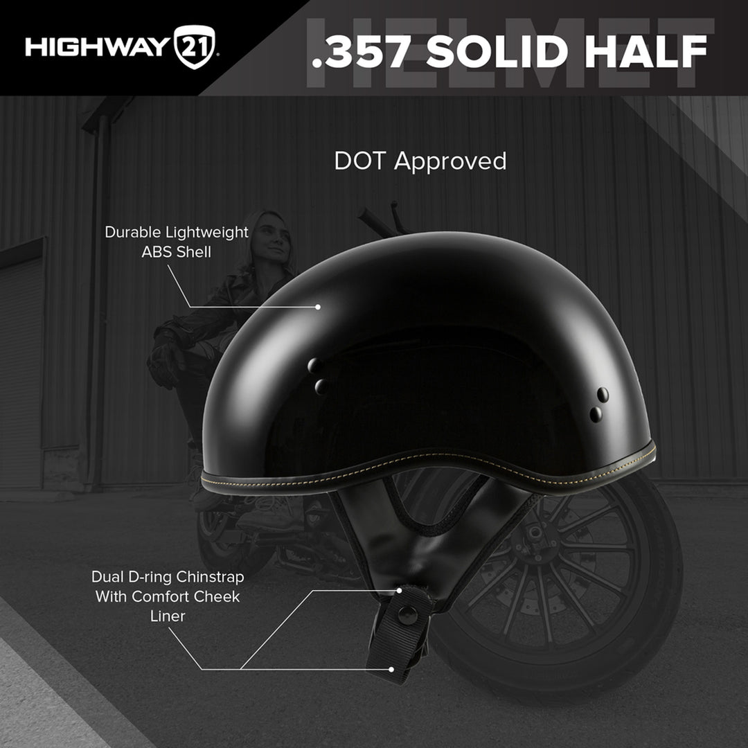 Highway 21 .357 Solid Half Helmet - Graphic Detailing DOT Approval