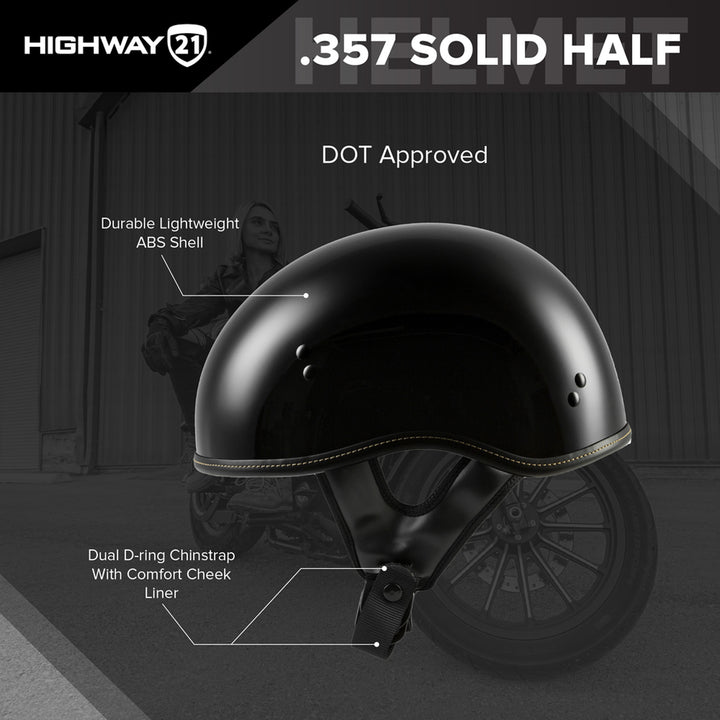 Highway 21 .357 Solid Half Helmet - Graphic Detailing DOT Approval