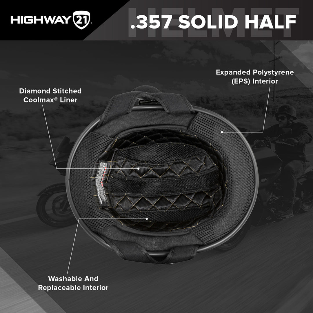 Highway 21 .357 Solid Half Helmet - Graphic Detailing Interior Materials