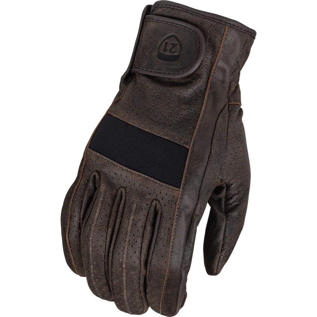 Highway 21 Jab Perforated Gloves Brown - Back of Hand View