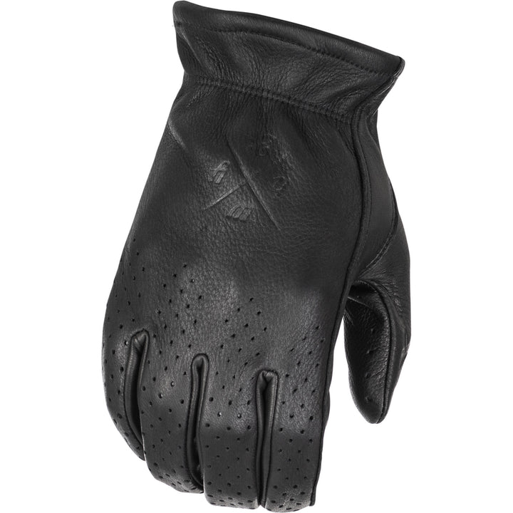 Highway 21 Louie Perforated Gloves Black - Back of Hand View