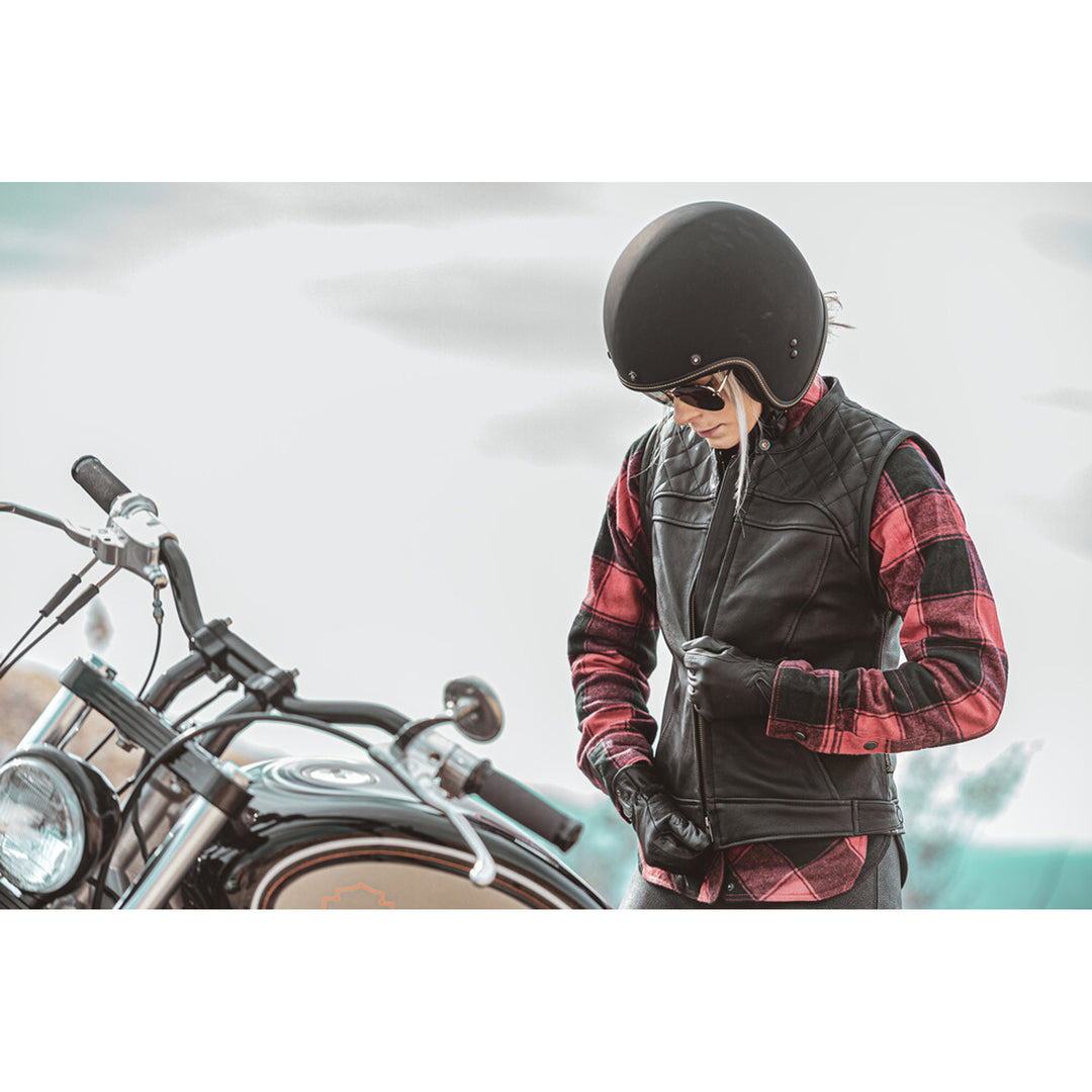 Highway 21 Women's Ava Vest Black - Lifestyle of Rider Zipping Up Vest