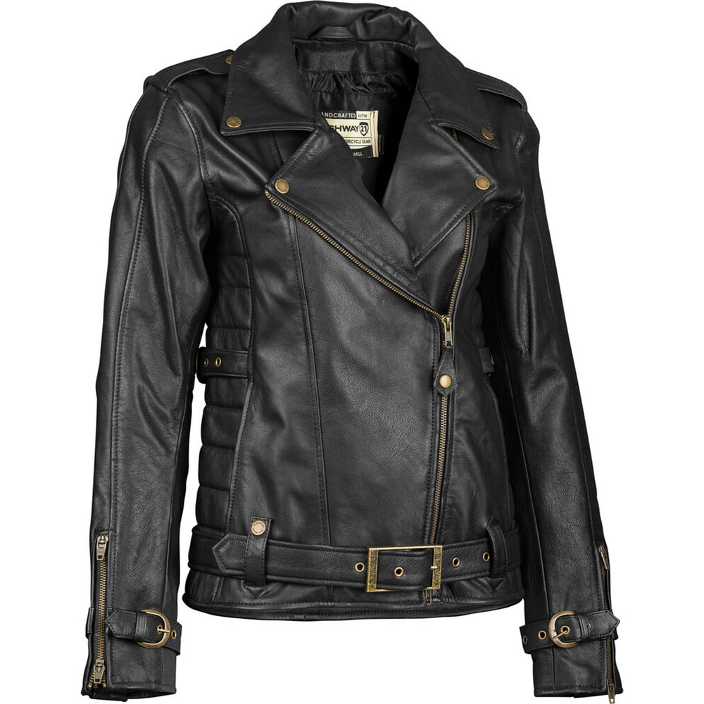 Highway 21 Women's Pearl Jacket Black - Front View with Zipper Partially Unzipped and Lower Lapels Snapped to Either Side