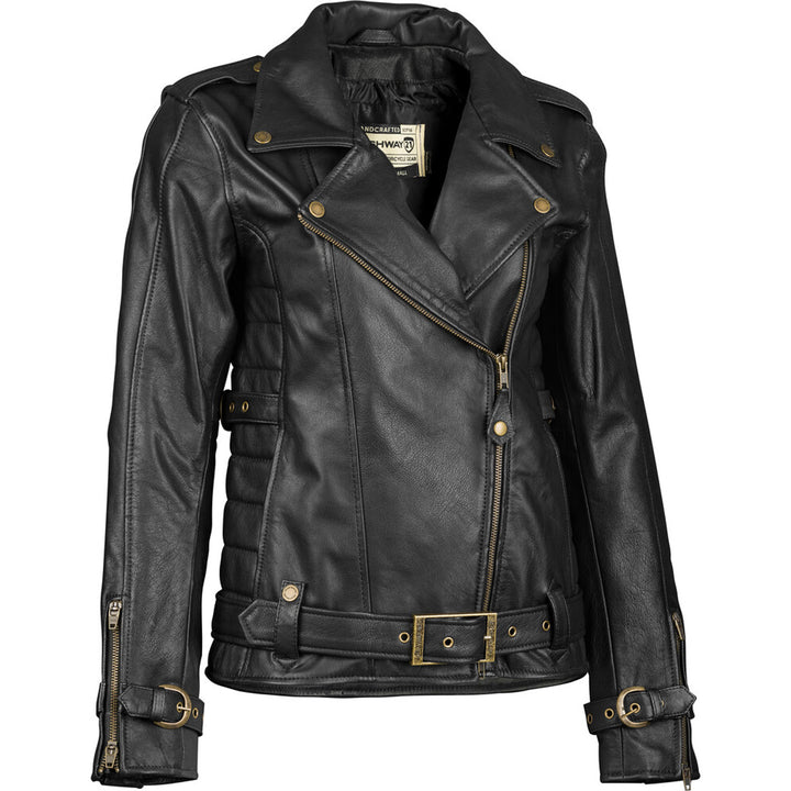 Highway 21 Women's Pearl Jacket Black - Front View with Zipper Partially Unzipped and Lower Lapels Snapped to Either Side