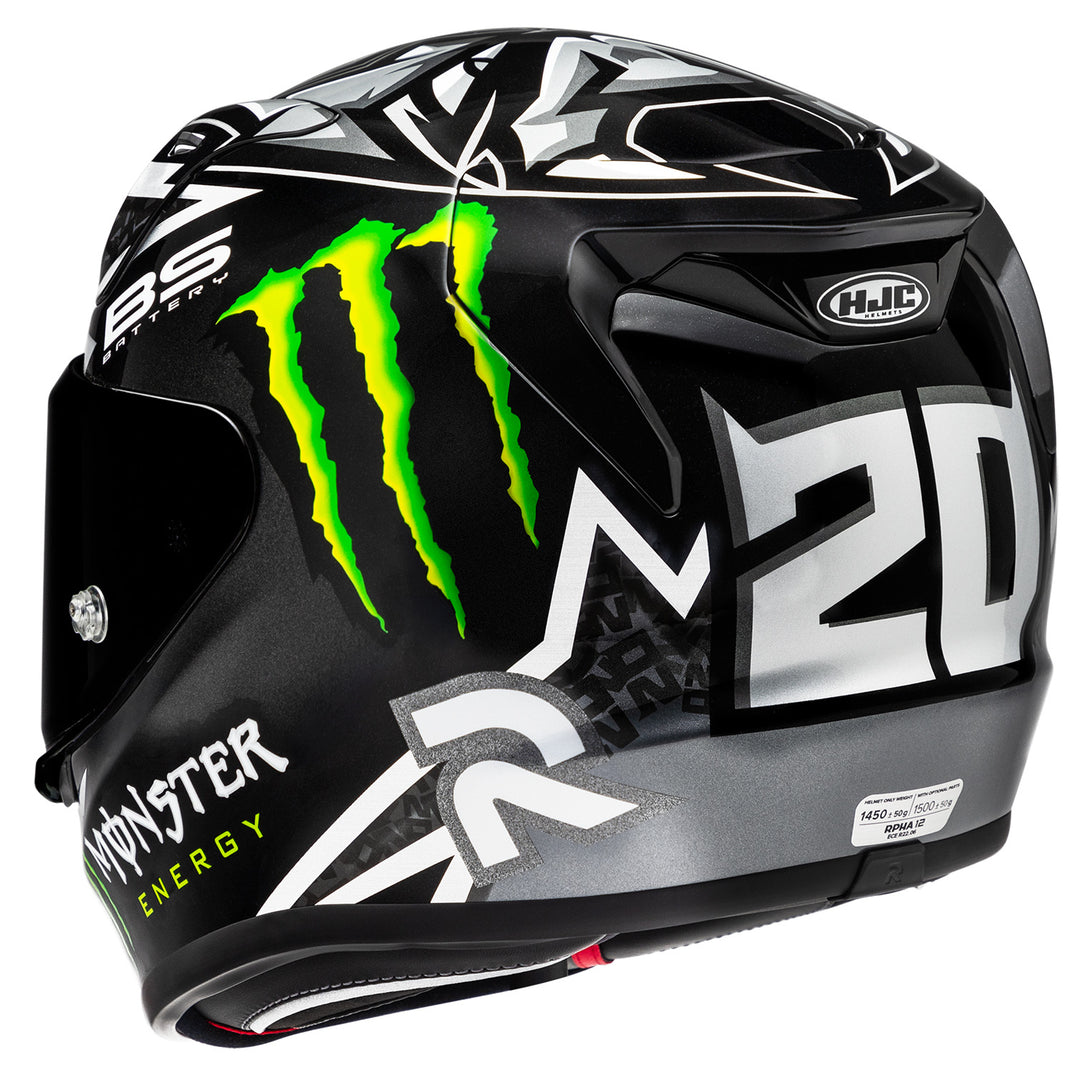 HJC RPHA 12N Quartararo Black Replica Helmet MC-5 - Rear Side View
