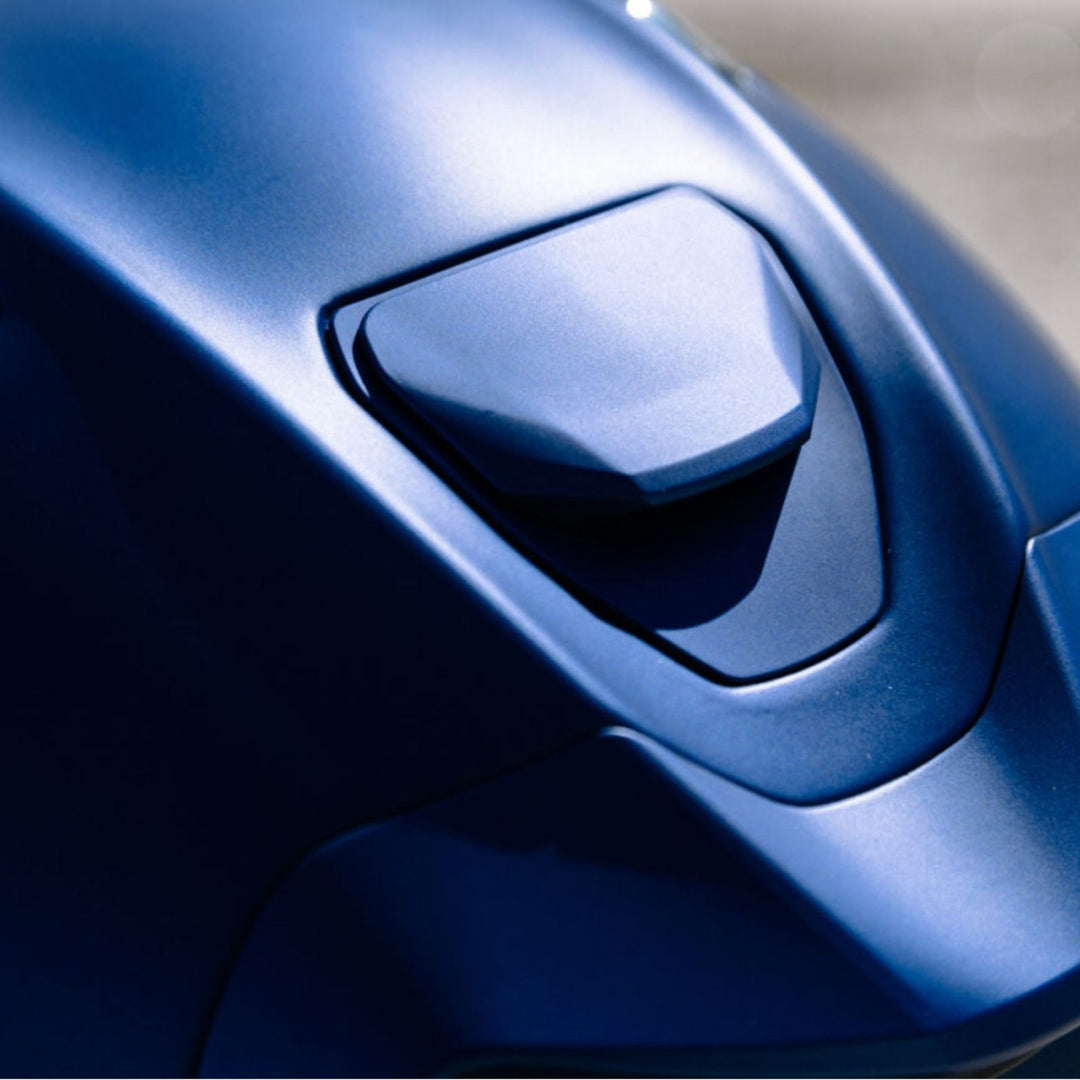 HJC RPHA 31 Solid Helmet Semi-Flat Metallic Blue - Close-Up of Top Rear Vent