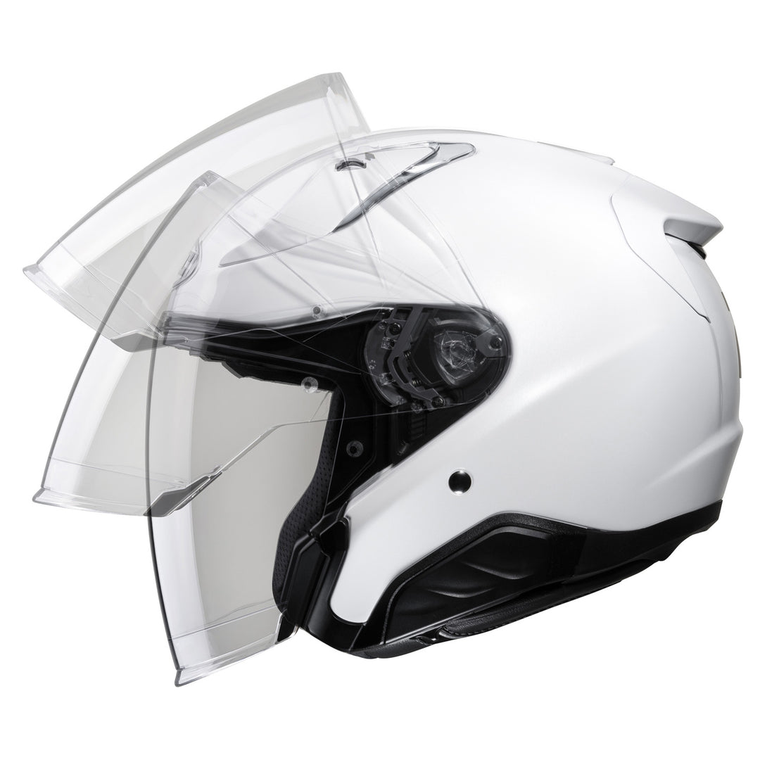 HJC RPHA 31 Solid Helmet White - Left Side View with Three Faceshield Positions Exampled