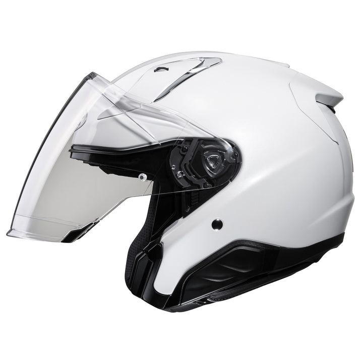 HJC RPHA 31 Solid Helmet White - Left Side View with Faceshield in Middle Lifted Position