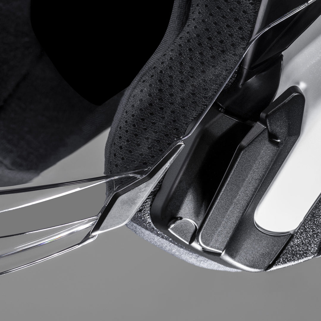 HJC RPHA 31 Solid Helmet White - Close-Up of Faceshield Corner Slot on Side of Helmet