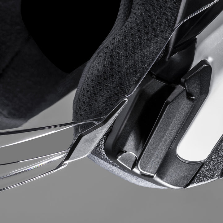 HJC RPHA 31 Solid Helmet White - Close-Up of Faceshield Corner Slot on Side of Helmet