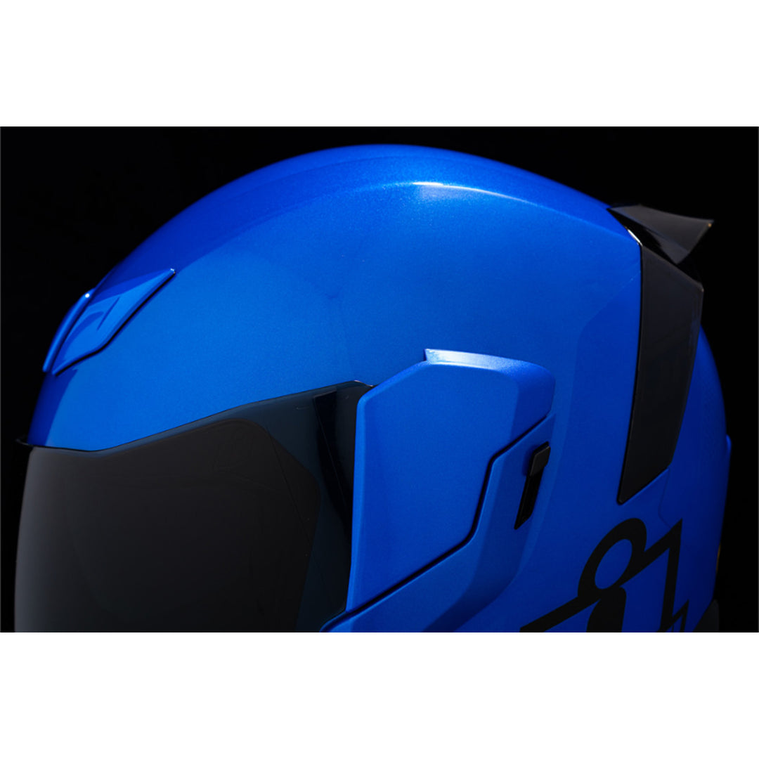 ICON Airflite Jewel MIPS Full Face Motorcycle Helmet Blue - Close-Up of Left Side Details