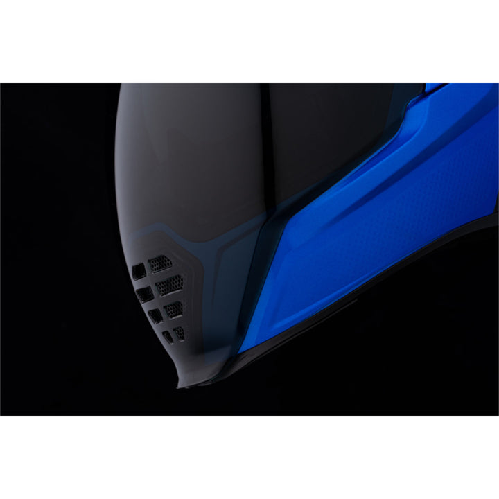 ICON Airflite Jewel MIPS Full Face Motorcycle Helmet Blue - Close-up of Mouth Vent in Faceshield