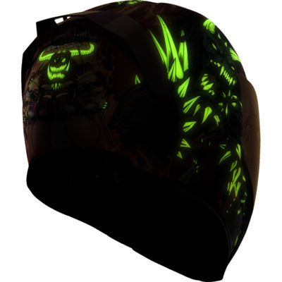 ICON Airflite Blegh MIPS Helmet Red - Rear Right Side View of Glow-in-the-Dark Graphics