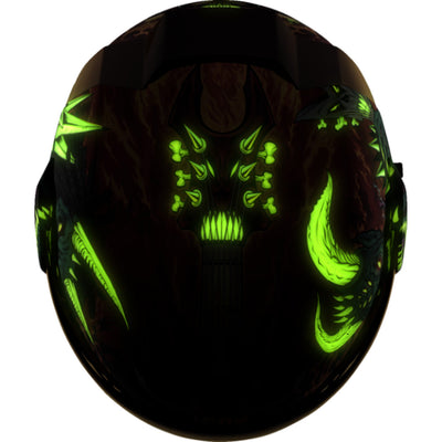 ICON Airflite Blegh MIPS Helmet Red - Top Down View of Glow-in-the-Dark Graphics