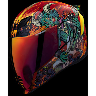 ICON Airflite Blegh MIPS Helmet Red - Front Left Side View in Dark Studio Background