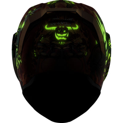 ICON Airflite Blegh MIPS Helmet Red - Rear View of Glow-in-the-Dark Graphics