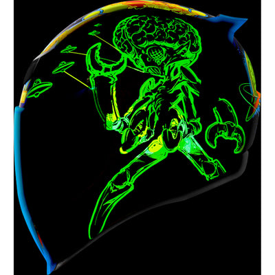 ICON Airflite Bugoid Blitz Helmet Blue - Left Side View of Glow-in-the-Dark Details