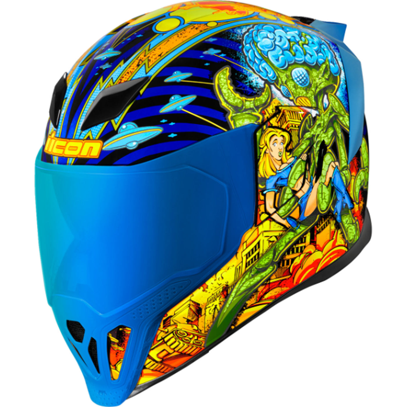 ICON Airflite Bugoid Blitz Helmet Blue - Front Left Side View