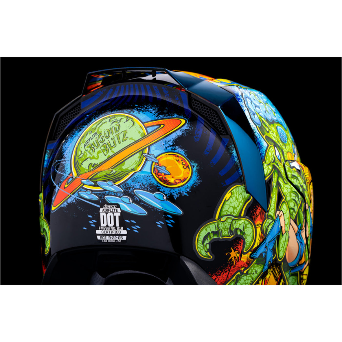 ICON Airflite Bugoid Blitz Helmet Blue - Close-Up of Rear Details