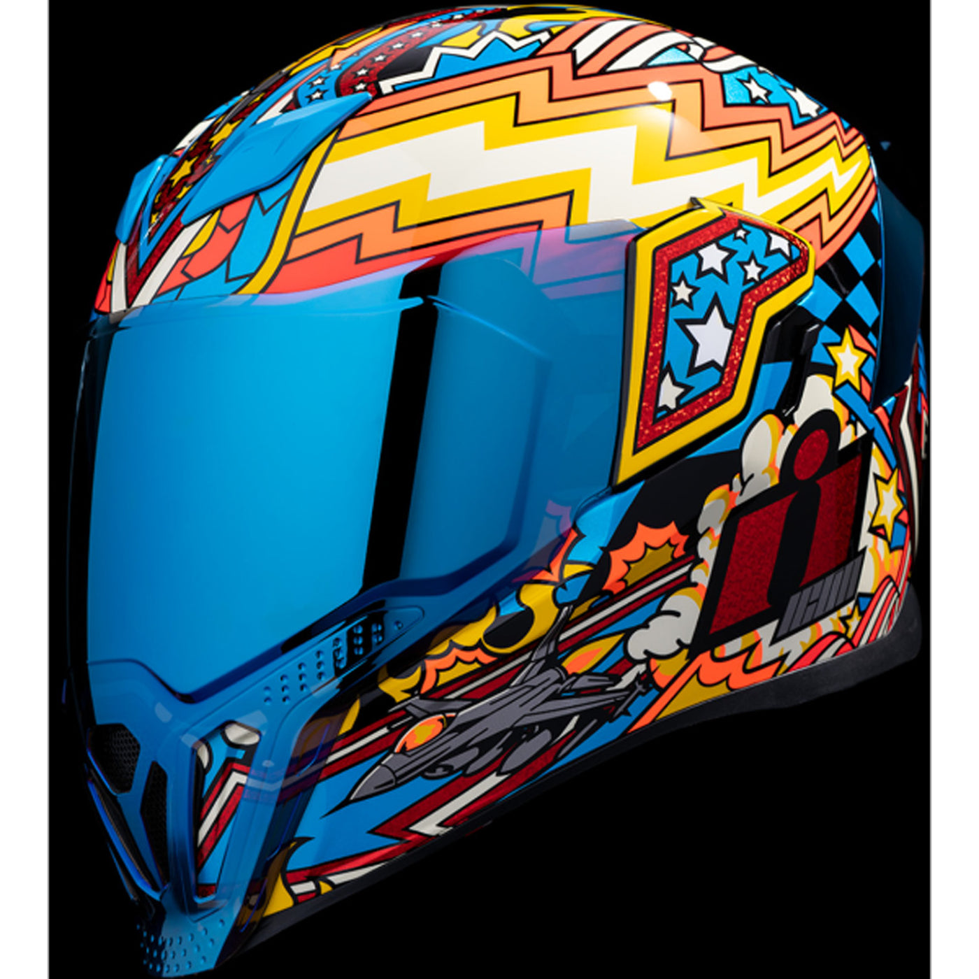 ICON Airflite Flyboy Helmet Blue - Front Left Side View with Dark Studio Background