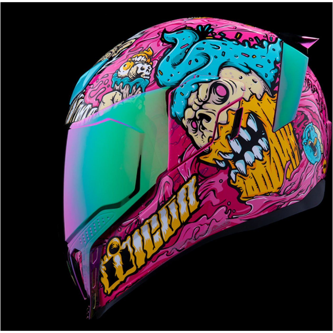 ICON Airflite Snack Attack MIPS Helmet Pink - Left Side View with Dark Studio Background