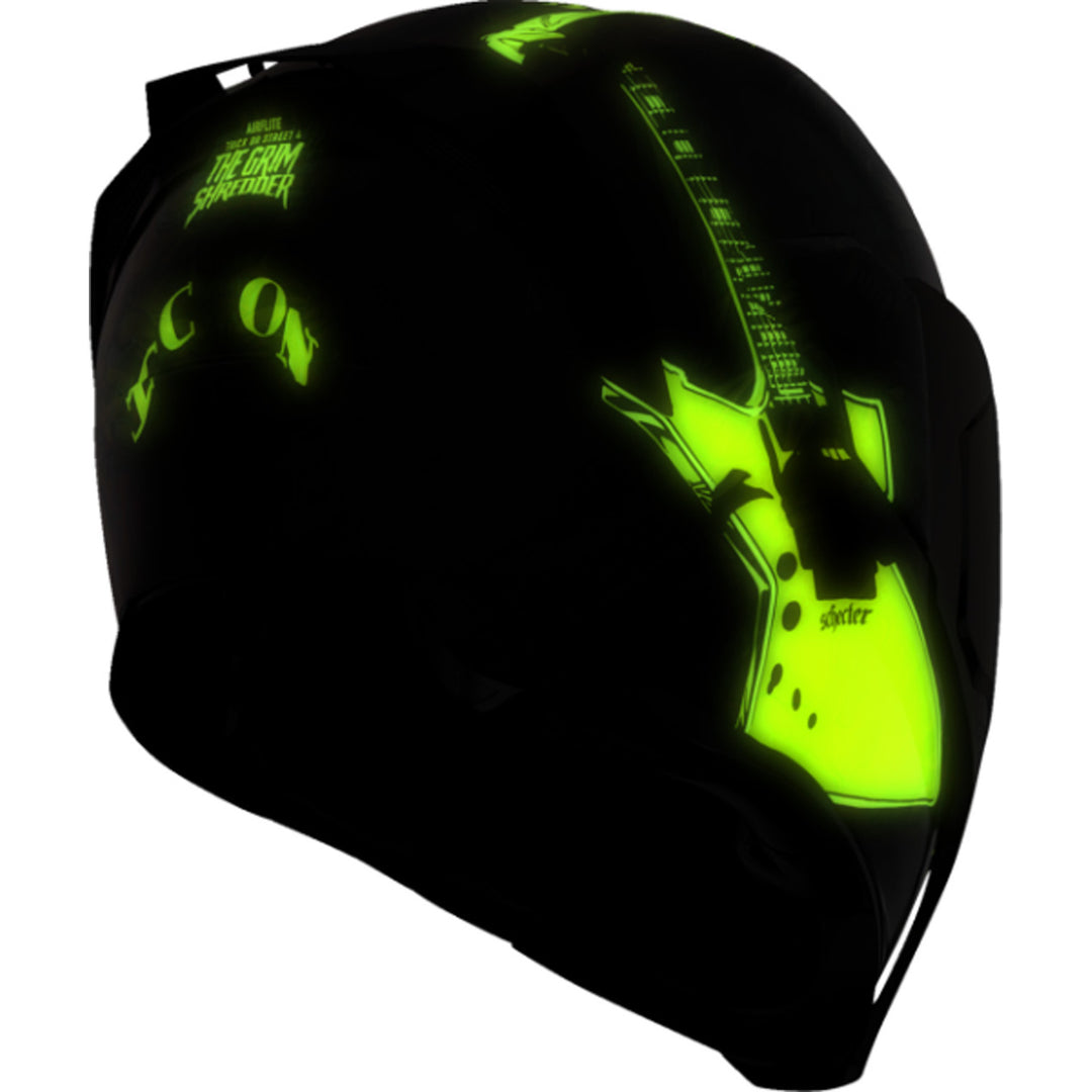 ICON Airflite Trick or Street 4 Helmet Black - Rear Right Side View of Glow-in-the-Dark Graphics