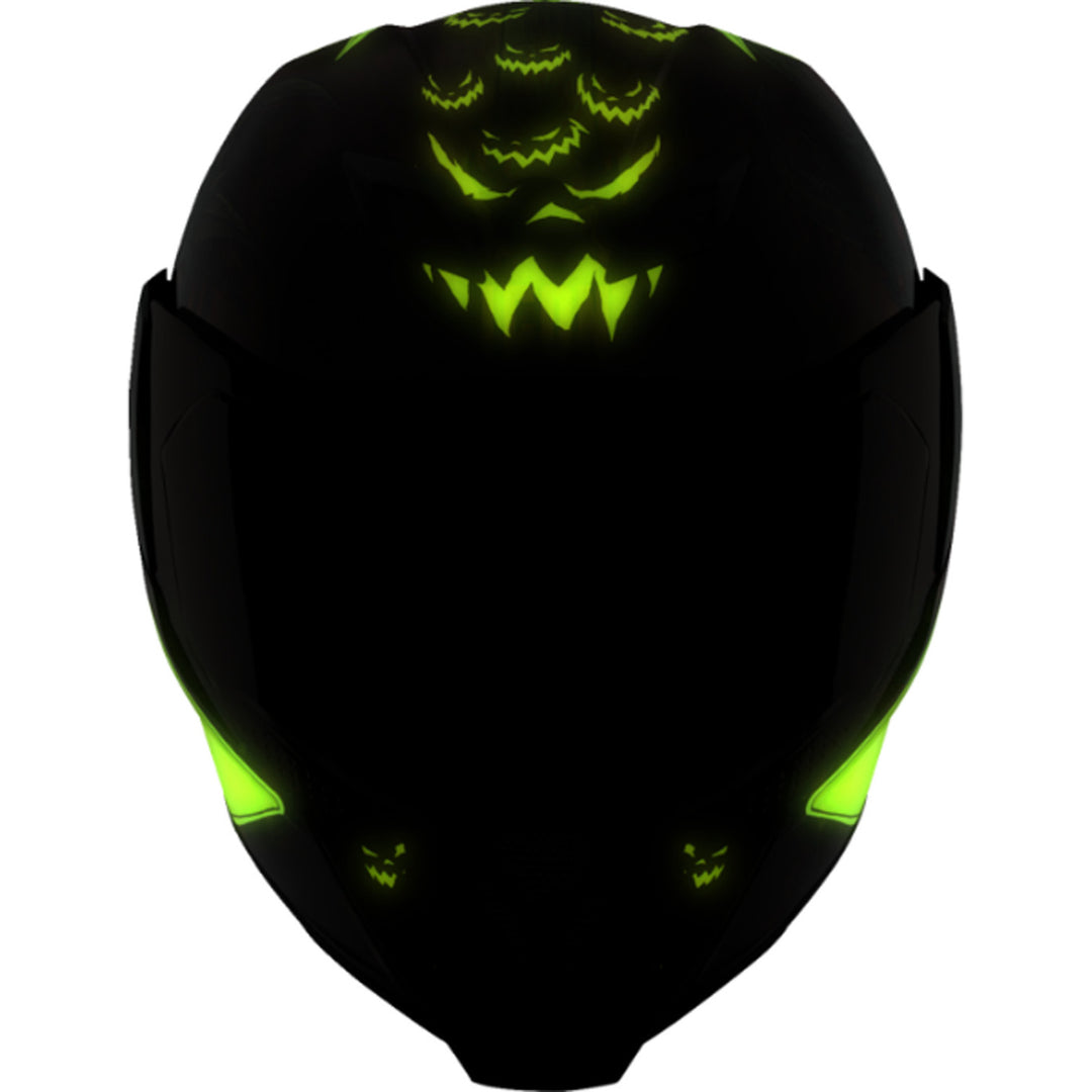 ICON Airflite Trick or Street 4 Helmet Black - Front View with Glow-in-the-Dark Graphics