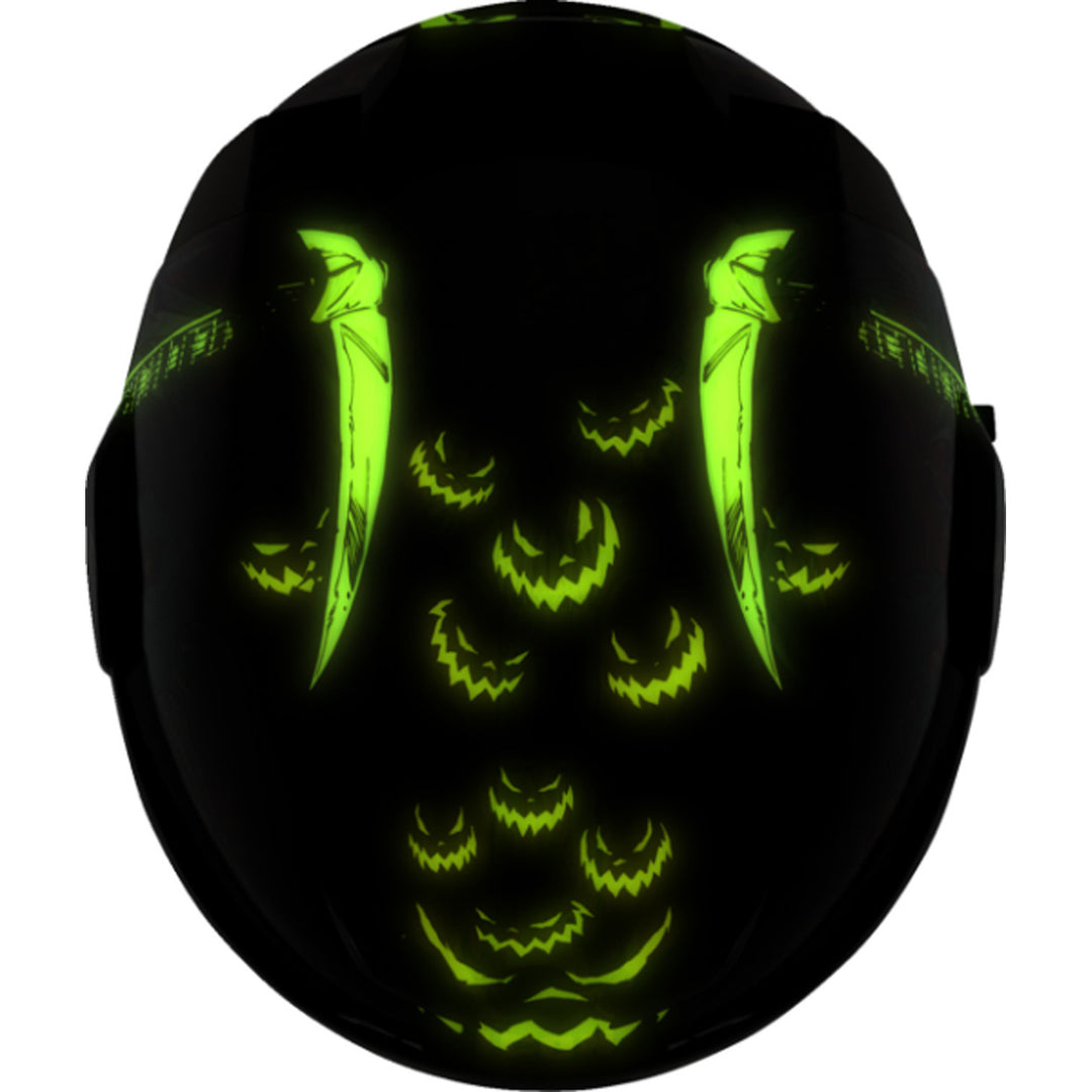 ICON Airflite Trick or Street 4 Helmet Black - Top Down View of Glow-in-the-Dark Graphics