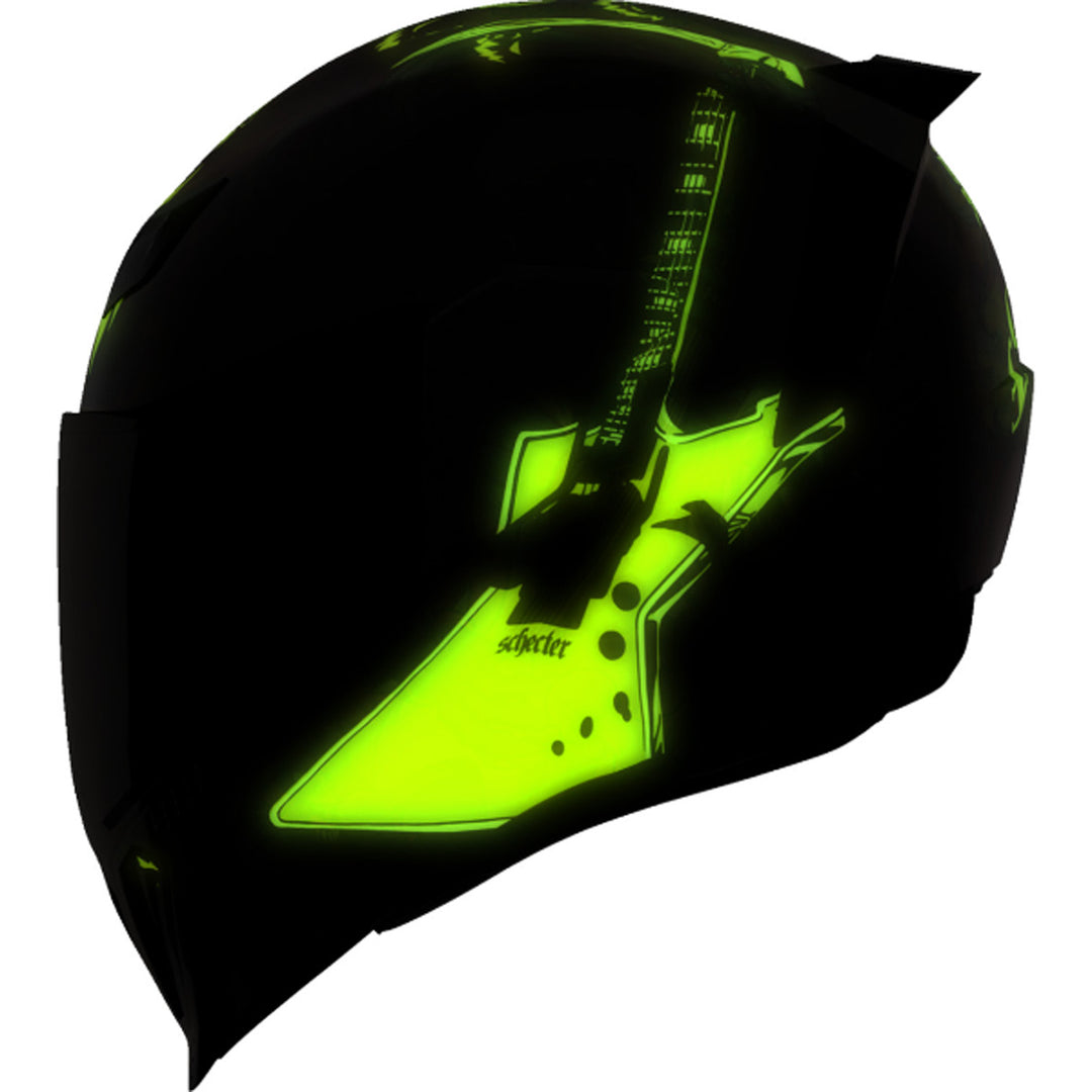 ICON Airflite Trick or Street 4 Helmet Black - Left Side View of Glow-in-the-Dark Graphics