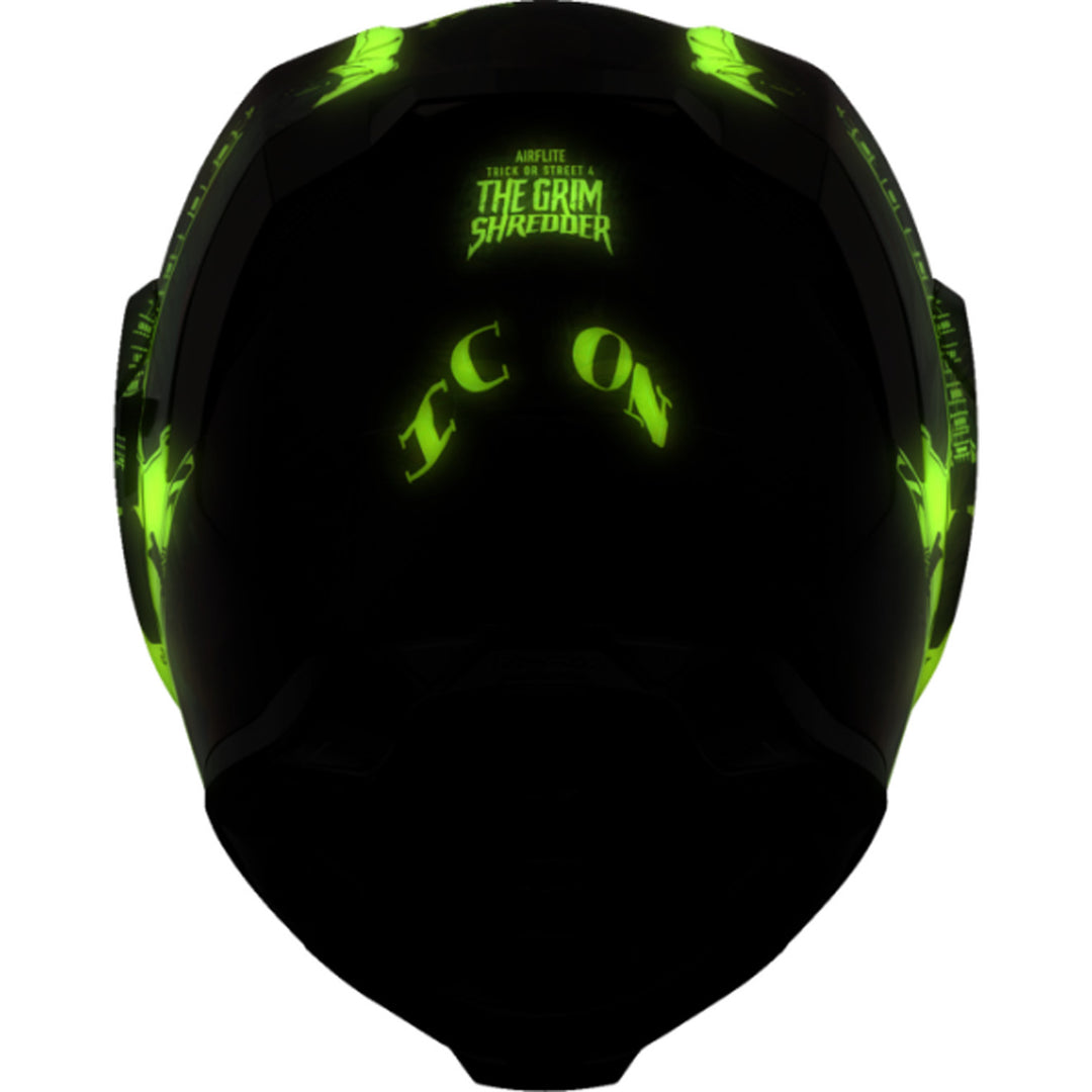 ICON Airflite Trick or Street 4 Helmet Black - Rear View of Glow-in-the-Dark Graphics