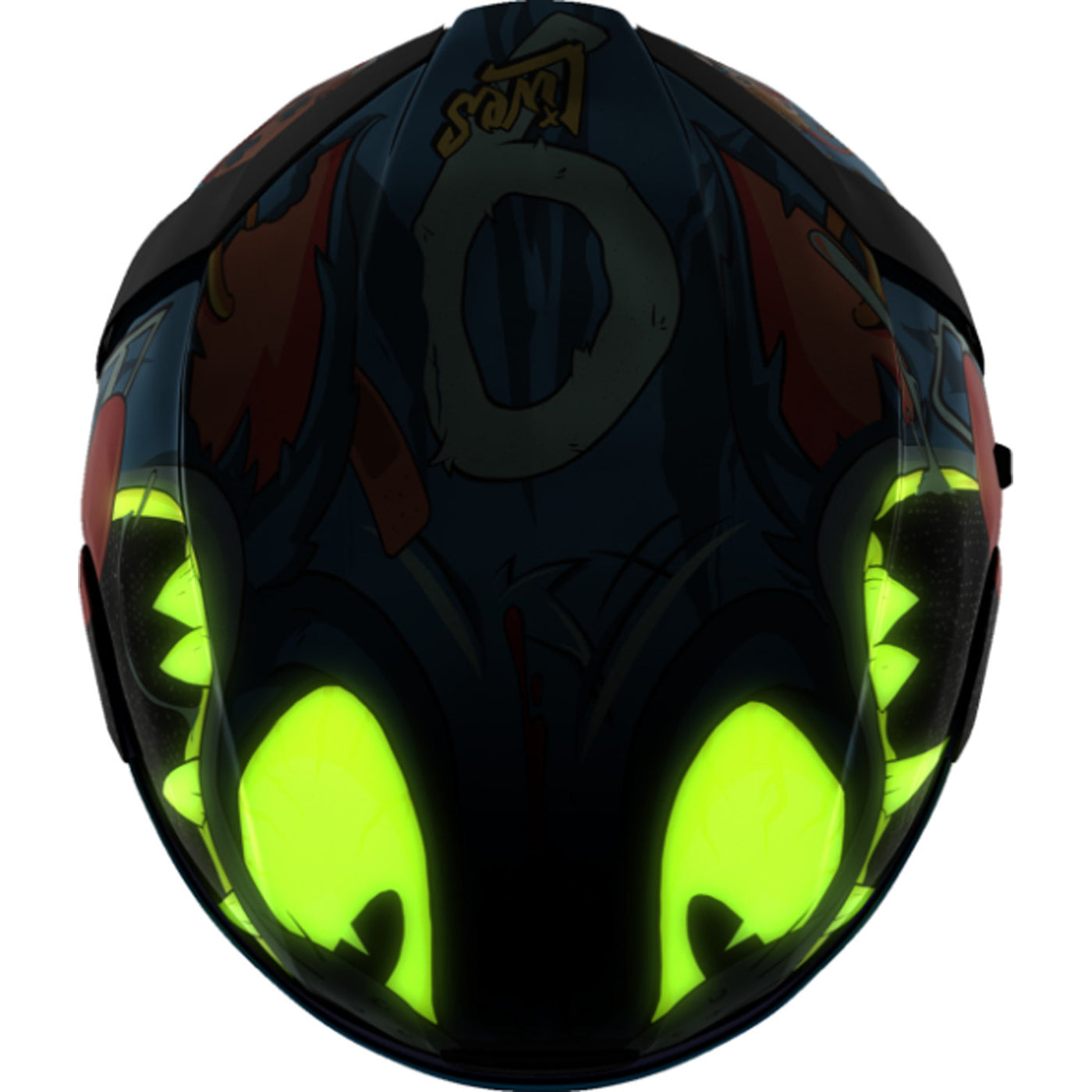 ICON Airform 9 Lives Helmet Blue - Top View with Glow-in-the-Dark Graphics