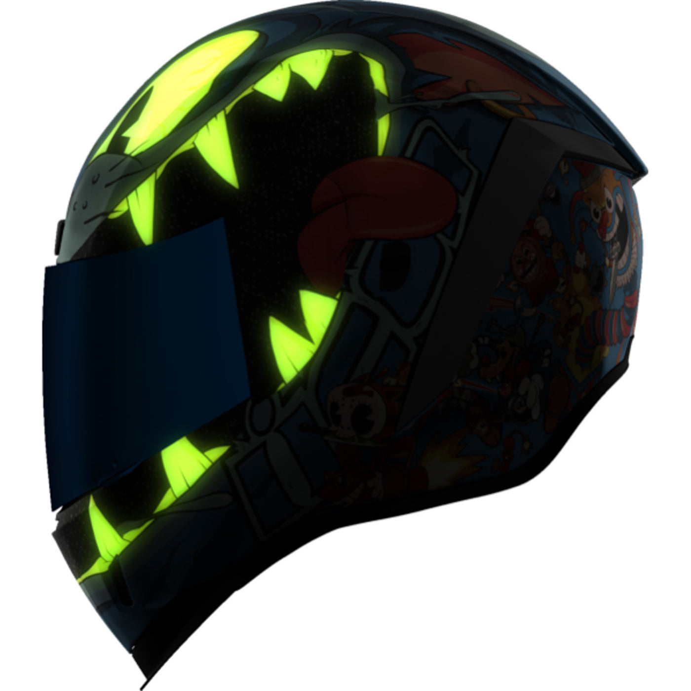 ICON Airform 9 Lives Helmet Blue - Left Side View with Glow-in-the-Dark Graphics