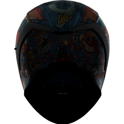 ICON Airform 9 Lives Helmet Blue - Rear View with Glow-in-the-Dark Graphics