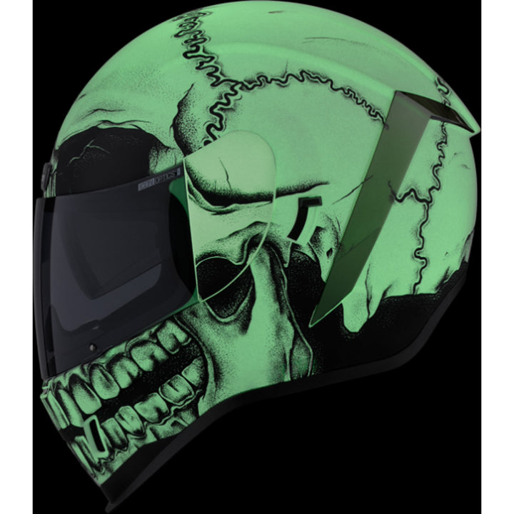 ICON Airform Crestfallen MIPS Helmet White - Left Side View of Glow-in-the-Dark Graphics