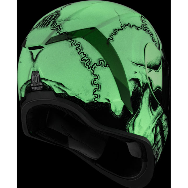 ICON Airform Crestfallen MIPS Helmet White - Rear Right Side View of Glow-in-the-Dark Graphics