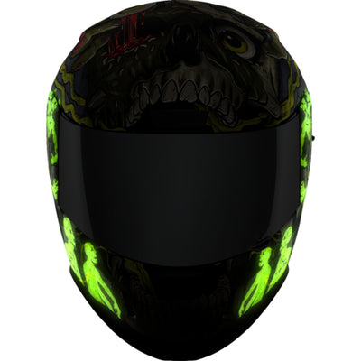 ICON Airform Dead Serious Helmet Black - Front View with Glow-in-the-Dark Graphics