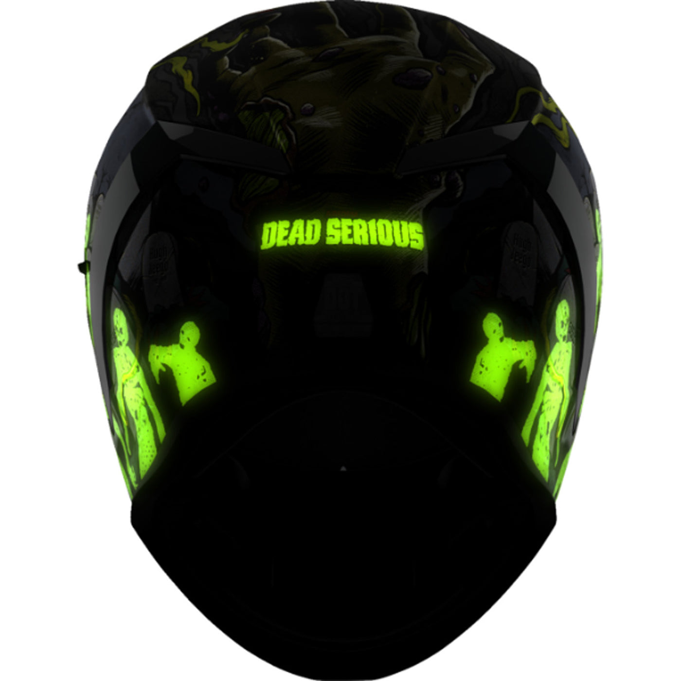 ICON Airform Dead Serious Helmet Black - Rear View with Glow-in-the-Dark Graphics