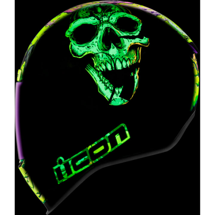 ICON Airform Hippy Dippy Helmet Purple - Left Side View with Glow-in-the-Dark Graphics