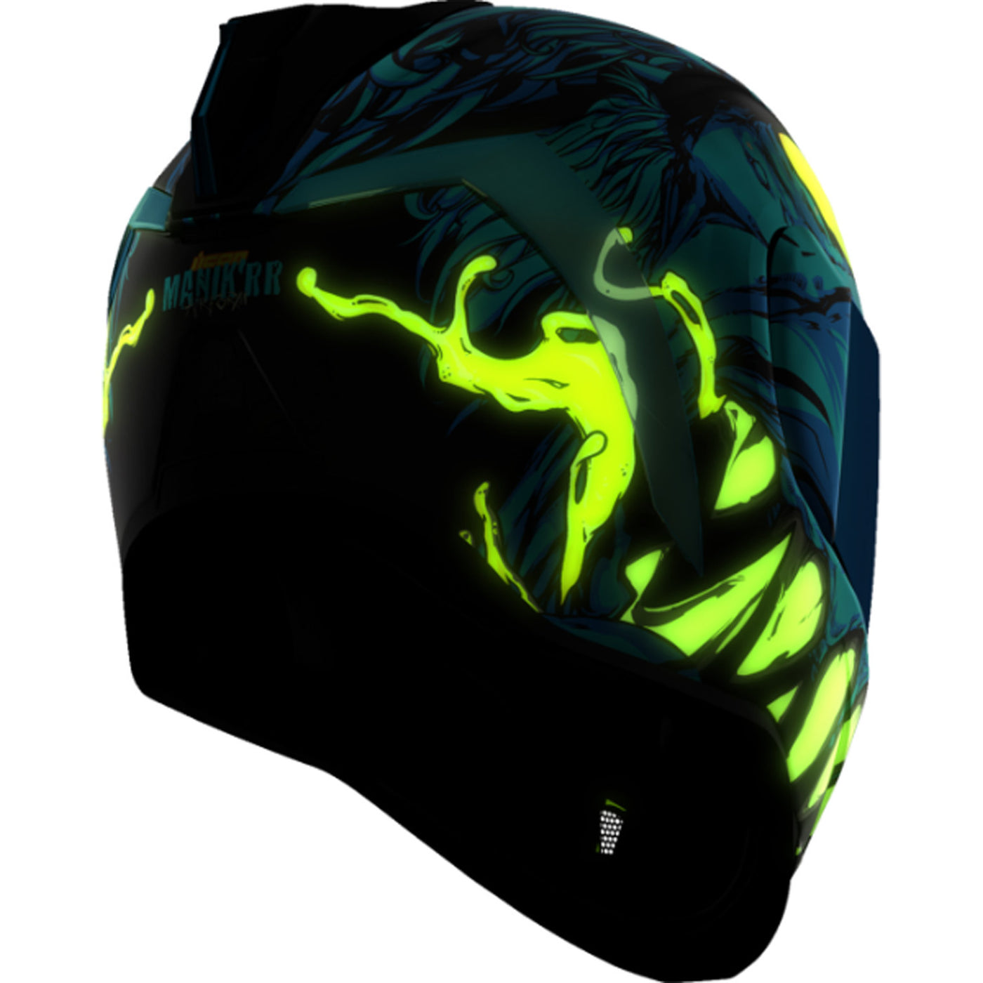 ICON Airform Manik'RR MIPS Helmet Light Blue - Rear Right Side View with Glow-in-the-Dark Graphics