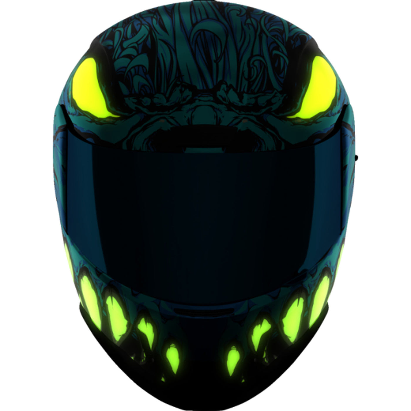 ICON Airform Manik'RR MIPS Helmet Light Blue - Front View with Glow-in-the-Dark Graphics