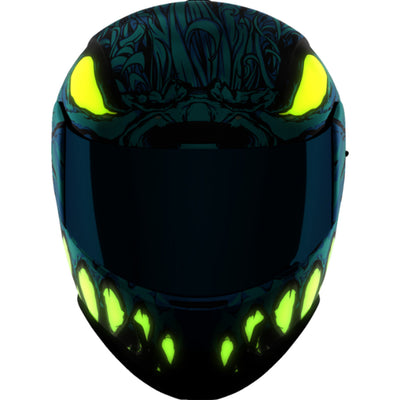 ICON Airform Manik'RR MIPS Helmet Light Blue - Front View with Glow-in-the-Dark Graphics