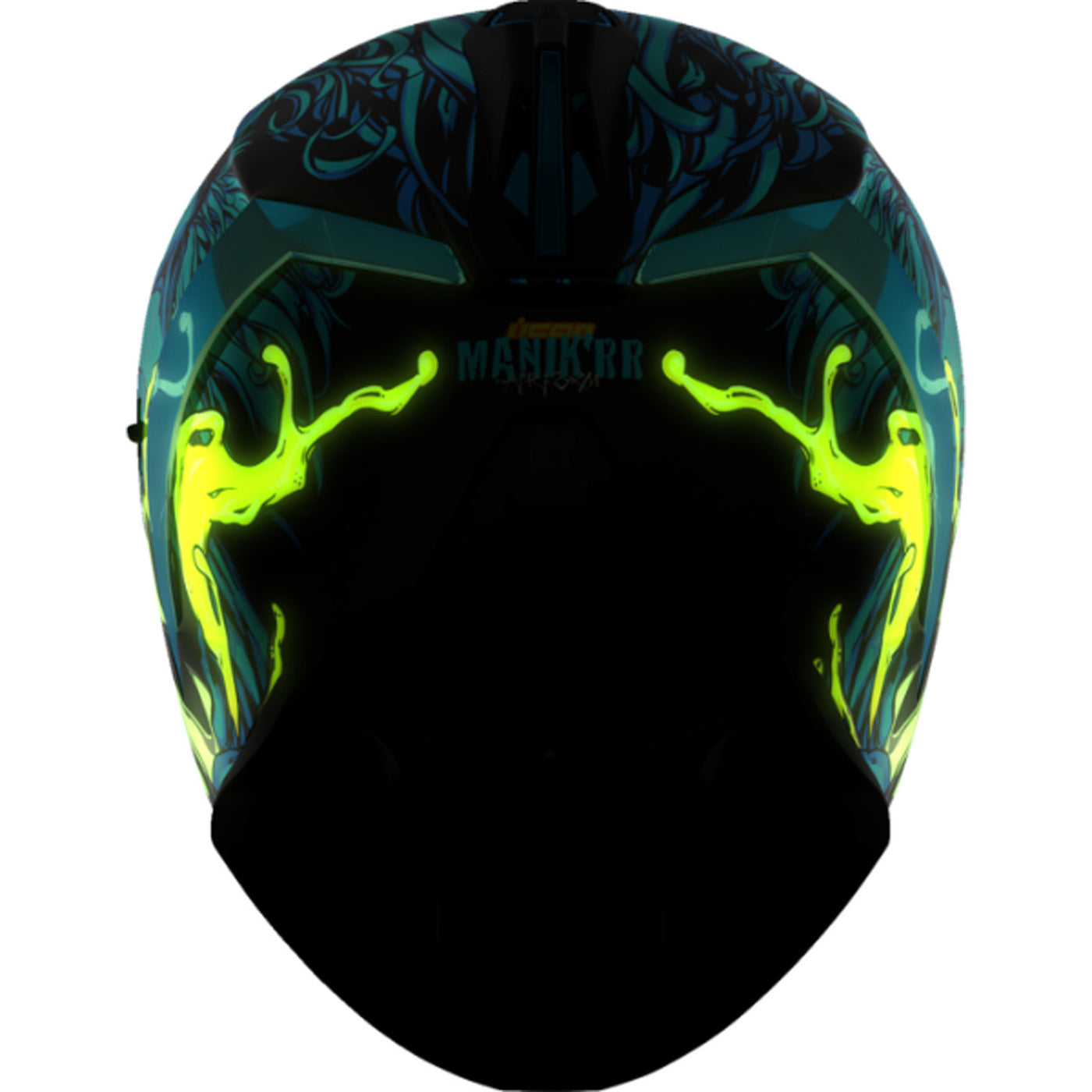 ICON Airform Manik'RR MIPS Helmet Light Blue - Rear View with Glow-in-the-Dark Graphics