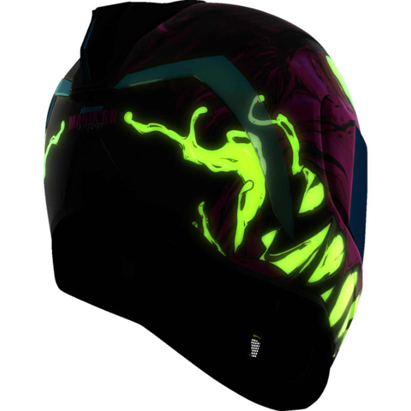 ICON Airform Manik'RR MIPS Helmet Pink - Rear Right Side View with Glow-in-the-Dark Graphics