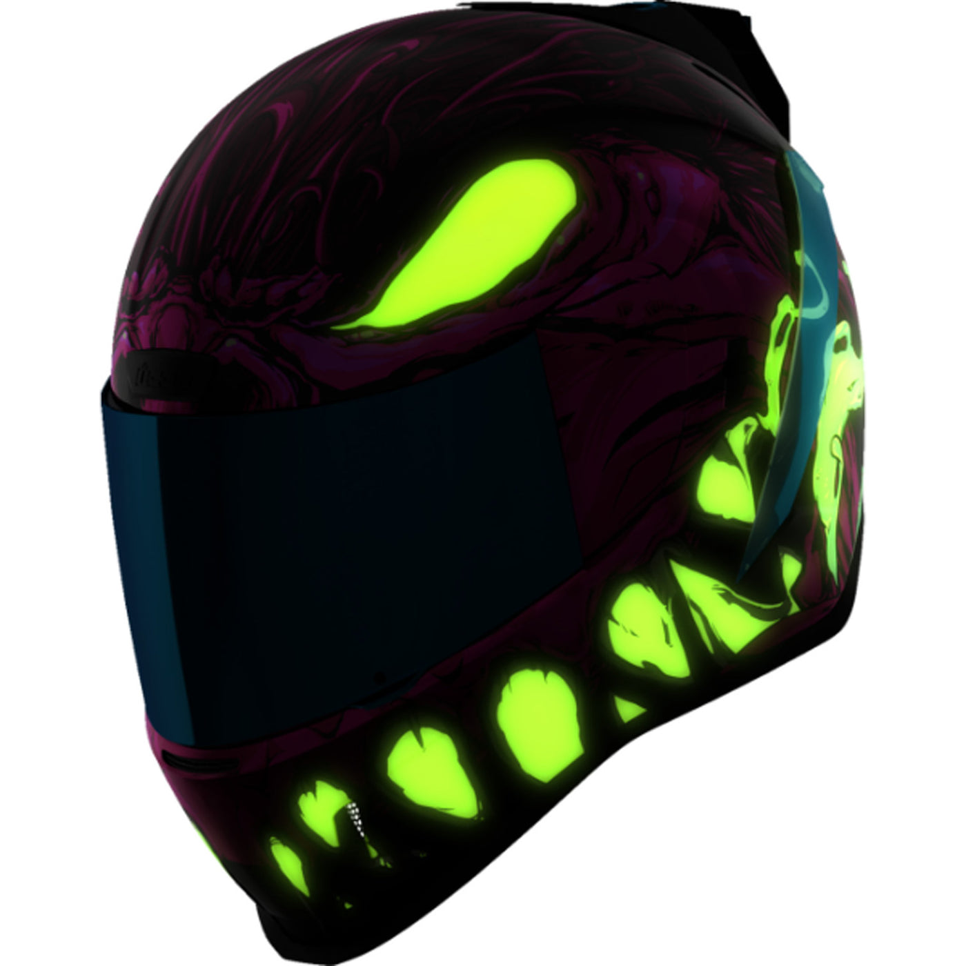 ICON Airform Manik'RR MIPS Helmet Pink - Front Left Side View with Glow-in-the-Dark Graphics