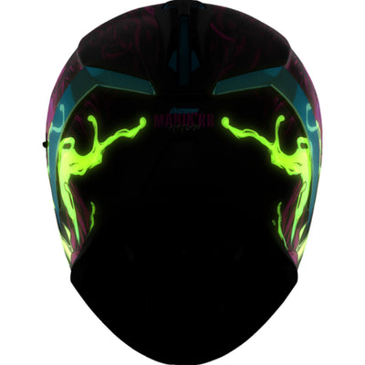 ICON Airform Manik'RR MIPS Helmet Pink - Rear View with Glow-in-the-Dark Graphics